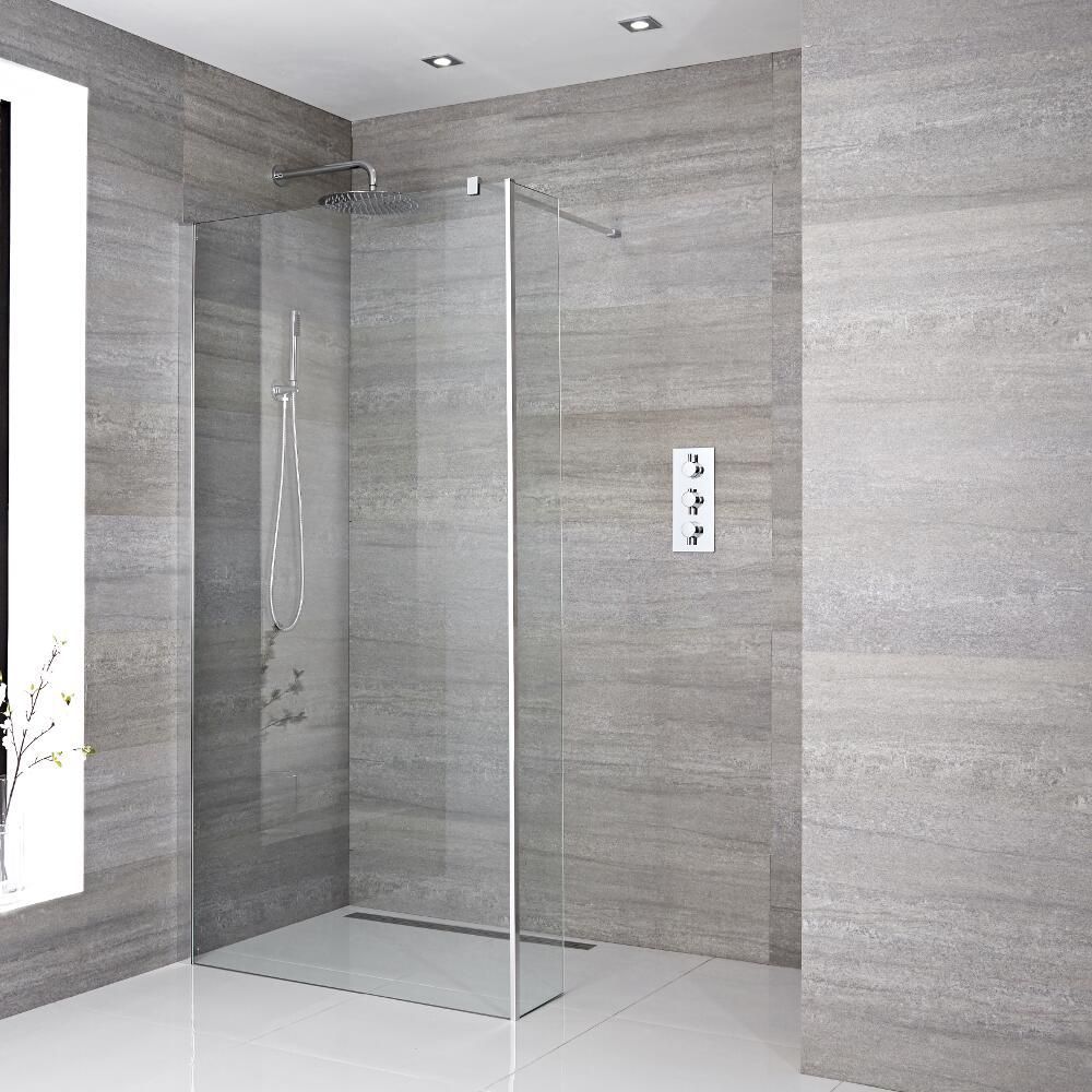 Milano Portland - 1950mm Wet Room Screen - Chrome - Choice of Sizes and Hinged Return Panel