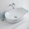 Milano Overton - White Modern Oval Countertop Basin with Wall Mounted Mixer Tap - 590mm x 425mm
