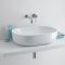 Milano Overton - White Modern Oval Countertop Basin with Wall Mounted Mixer Tap - 590mm x 425mm