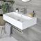 Milano Elswick - White Modern 600mm x 420mm Rectangular Wall Hung Basin with Chrome Towel Rail