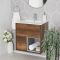 Milano Bexley - Dark Oak 600mm Wall Hung Open Shelf Vanity Unit with Basin