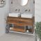 Milano Bexley - Dark Oak 1200mm Wall Hung Open Shelf Vanity Unit with Rectangular Countertop Basins