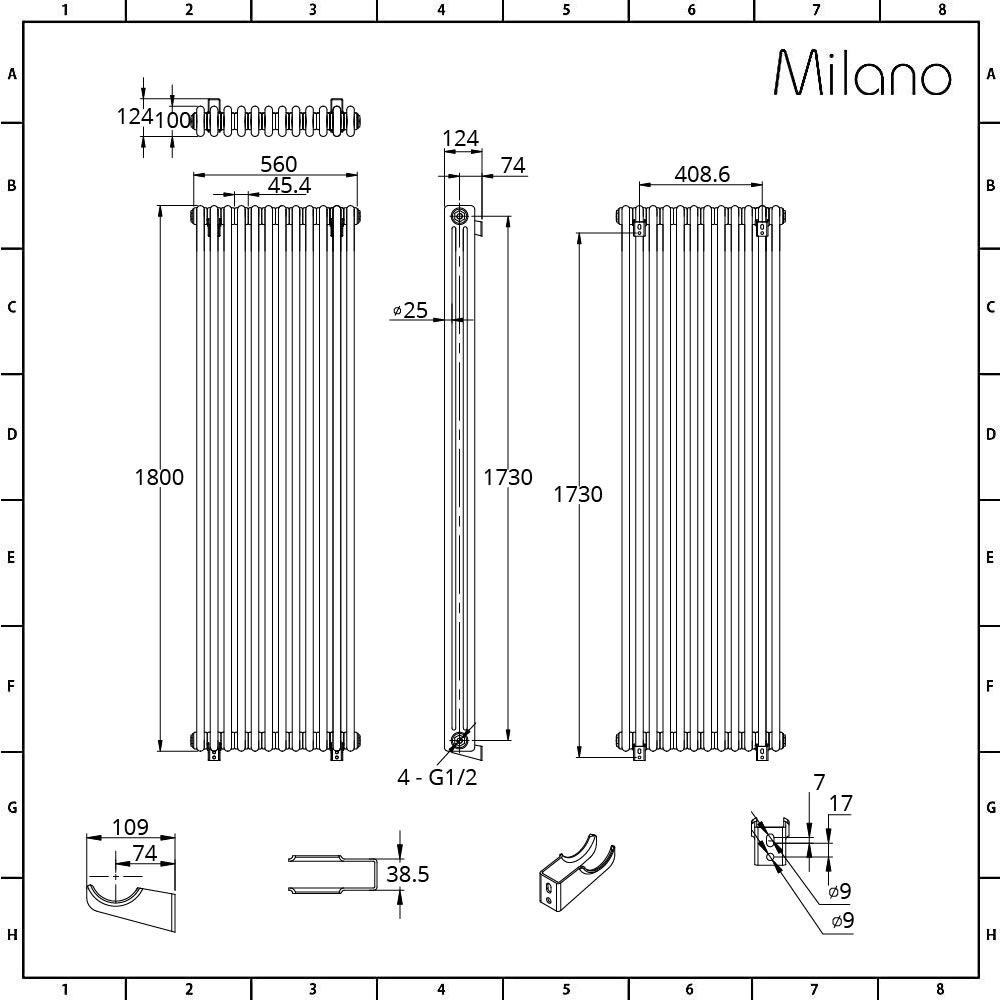 Milano Windsor - Anthracite Vertical Traditional Column Radiator ...