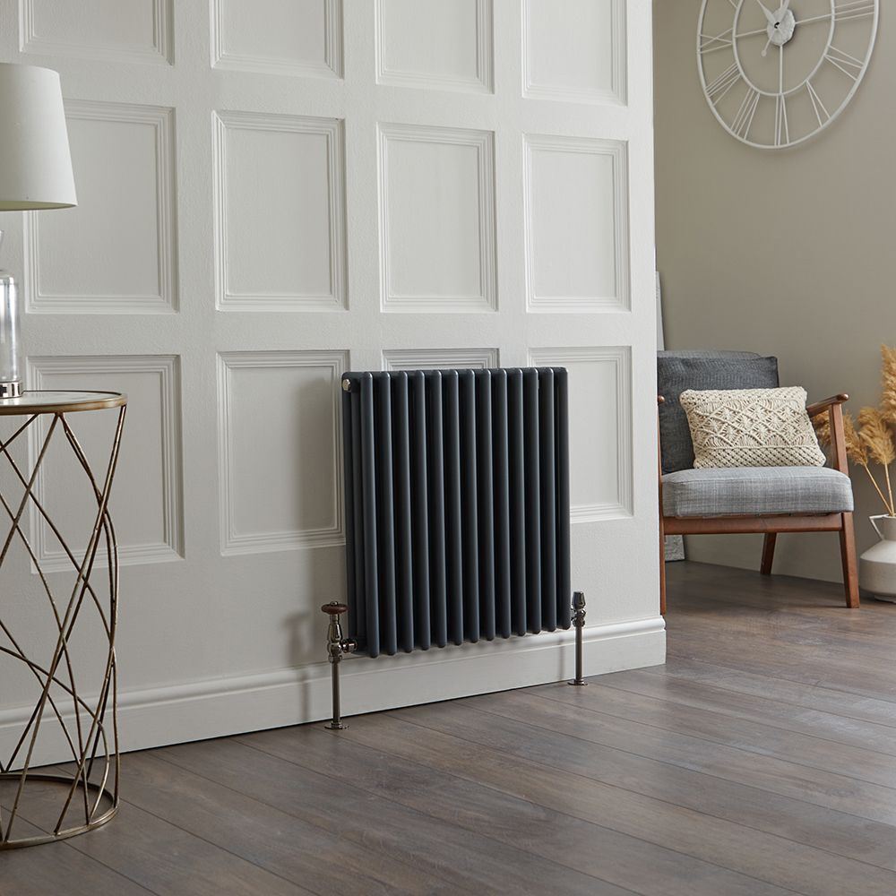 Milano Esme - Anthracite Horizontal Aluminium Traditional Column Radiator - 600mm x 585mm (Double Column)