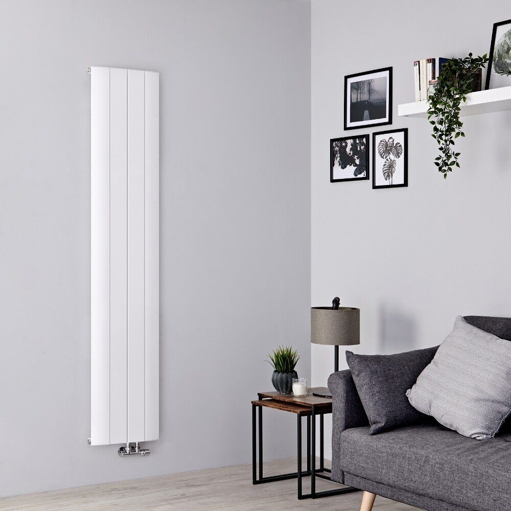 Milano Skye - White Aluminium Vertical Designer Radiator - 1600mm x 375mm (Single Panel)
