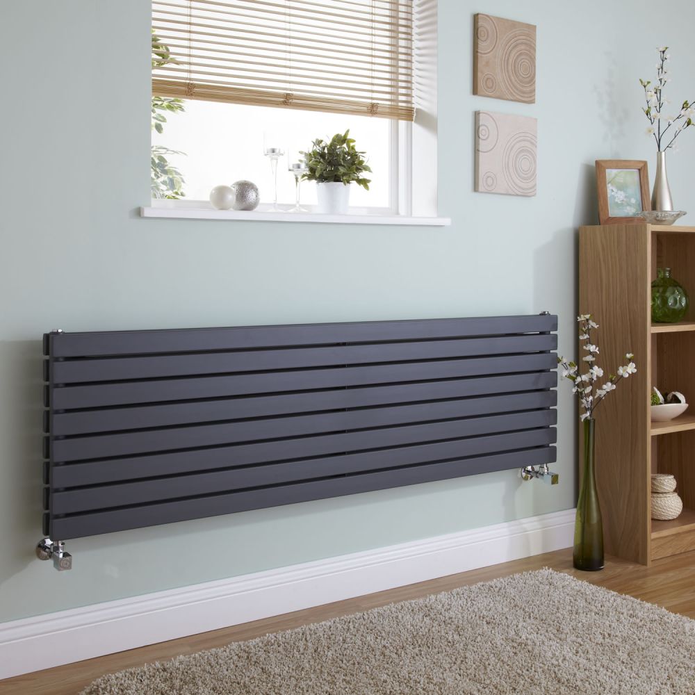 Milano Capri - Anthracite Flat Panel Horizontal Designer Radiator - 472mm x 1600mm (Double Panel)