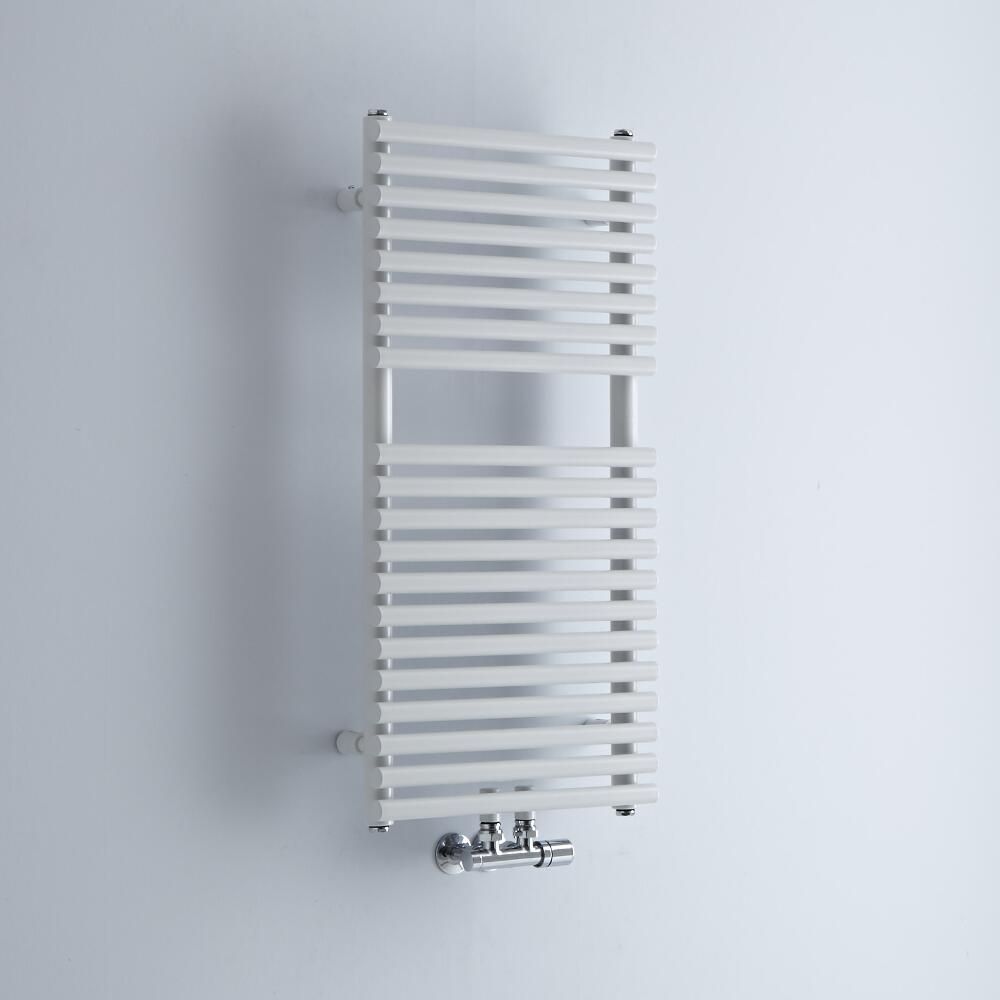 Milano Via - White Central Connection Bar on Bar Heated Towel Rail - 835mm x 400mm
