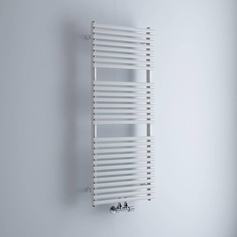 Milano Via - White Central Connection Bar on Bar Heated Towel Rail - 1215mm x 500mm