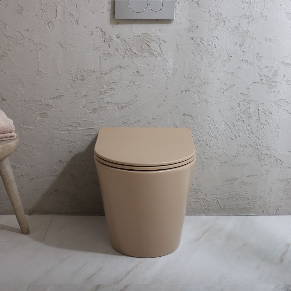 Milano Elements - Modern Round Back to Wall Toilet with Soft Close Seat - Choice of Finish