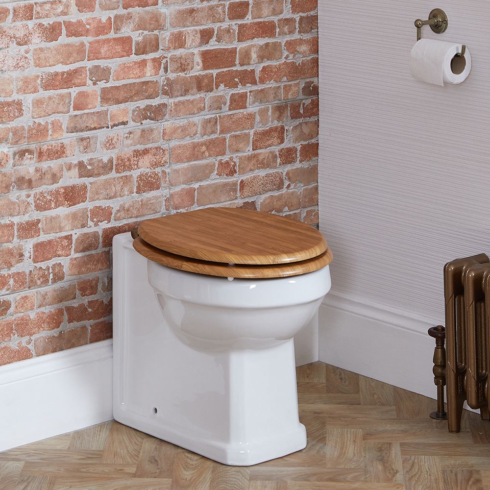 Milano Richmond - Traditional Comfort Height Back to Wall Toilet with Oak Seat - Choice of Finish