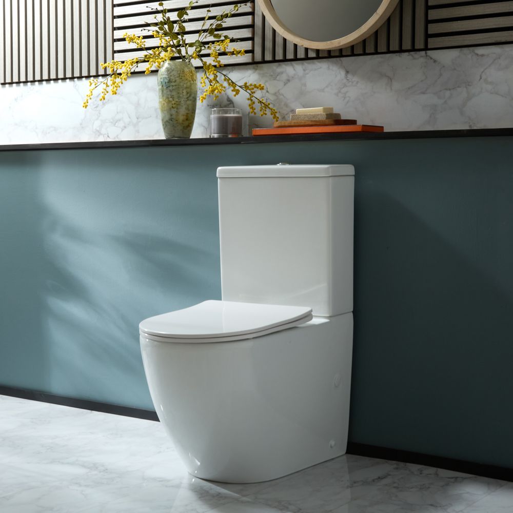 Milano Overton - Modern Close Coupled Toilet with Soft Close Seat and Chrome Flush Button