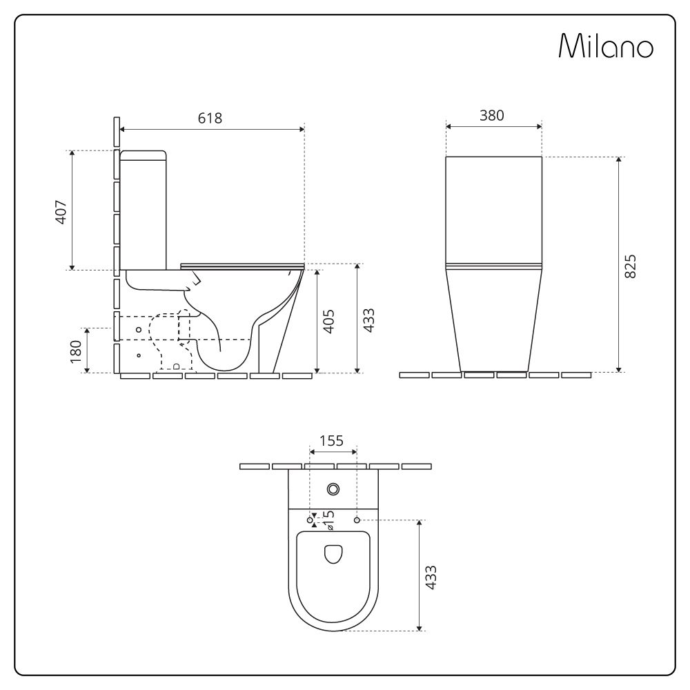 Milano Overton Modern Close Coupled Toilet with Soft Close Seat and