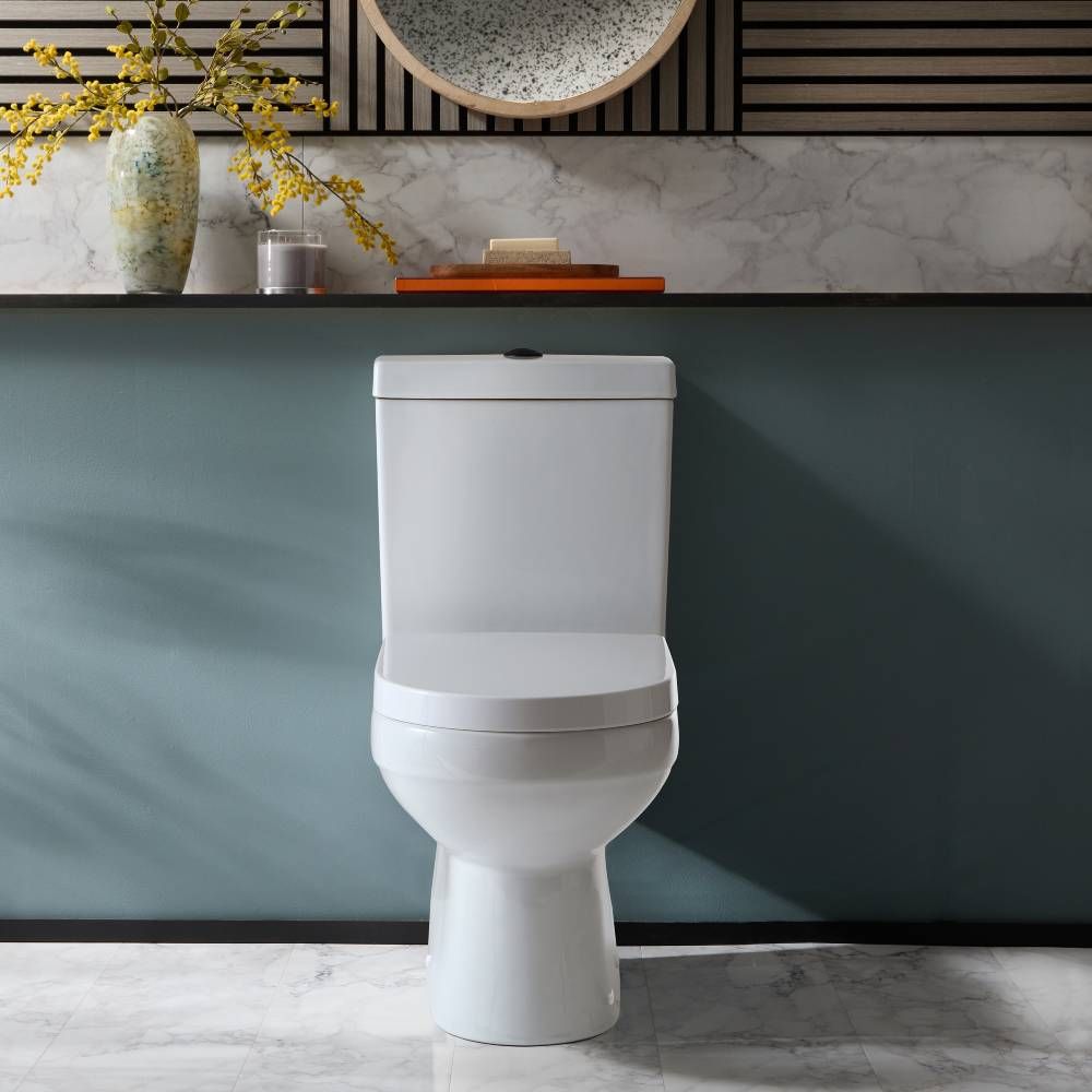 Milano Ballam - Modern S-Trap Close Coupled Toilet with Soft Close Seat - Choice of Flush Button Finish