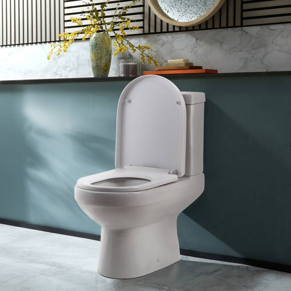 Milano Ballam - Modern S-Trap Close Coupled Toilet with Soft Close Seat - Choice of Flush Button Finish