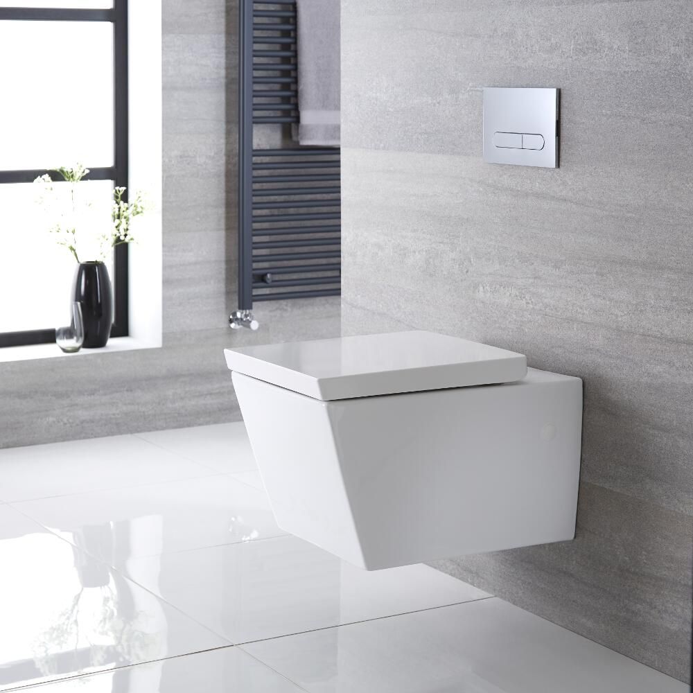 Milano Dalton - White Modern Square Wall Hung Toilet with Soft Close Seat