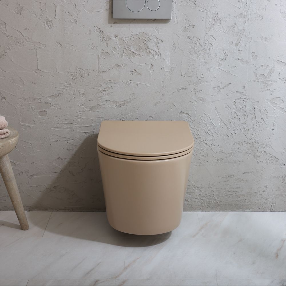 Milano Elements - Modern Round Wall Hung Toilet with Soft Close Seat - Choice of Finish