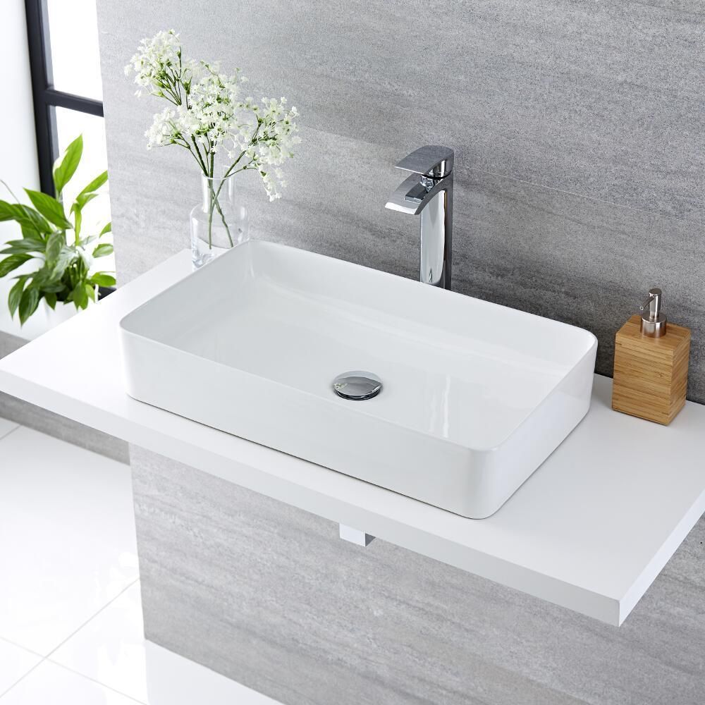 Milano Rivington - White Modern Rectangular Countertop Basin - 600mm x ...