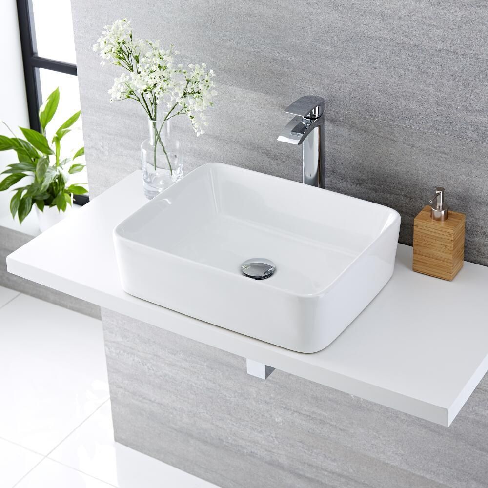 Milano Rivington - White Modern Rectangular Countertop Basin - 480mm x ...