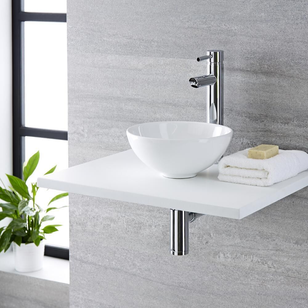 Milano Irwell - White Modern Round Countertop Basin with High Rise Mixer Tap - 280mm x 280mm