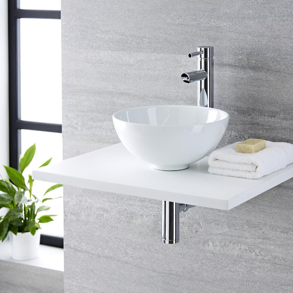 Milano Irwell - White Modern Round Countertop Basin - 320mm x 320mm (No Tap-Holes)