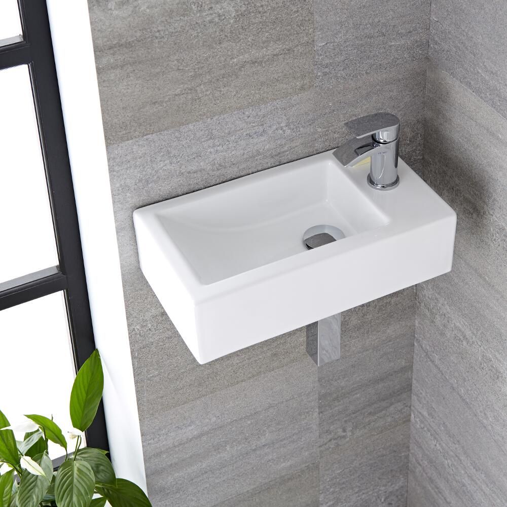 Milano Elswick - White Modern Rectangular Wall Hung Basin - 450mm x ...
