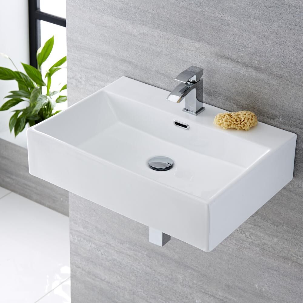 Milano Elswick - White Modern Rectangular Wall Hung Basin - 600mm x ...