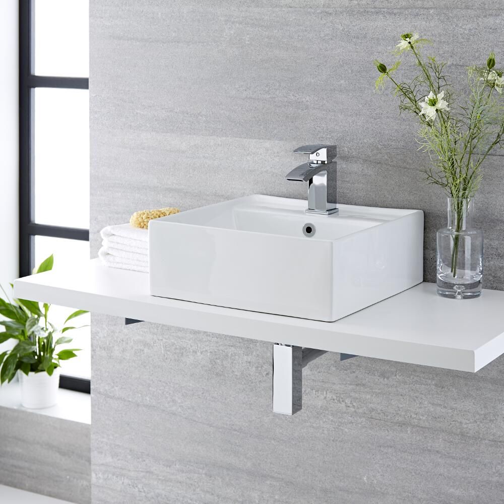 Milano Dalton - White Modern Square Countertop Basin - 400mm x 400mm (1 Tap-Hole)