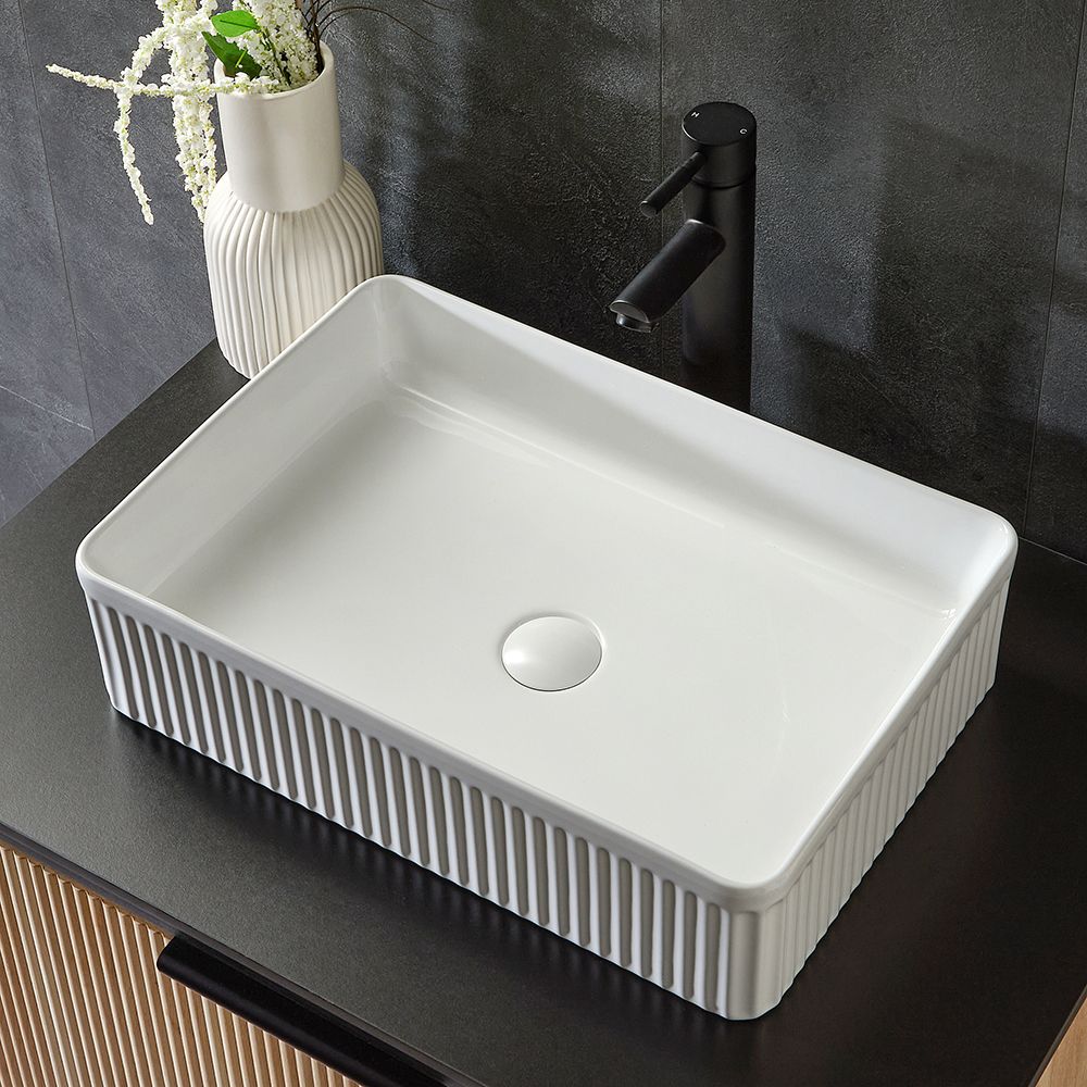 Milano Florence - White Fluted Rectangular Countertop Basin - 500mm x ...