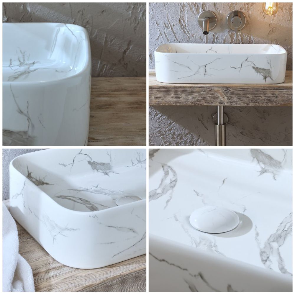 Milano Rivington - Marble Effect Rectangular Countertop Basin - 505mm x ...