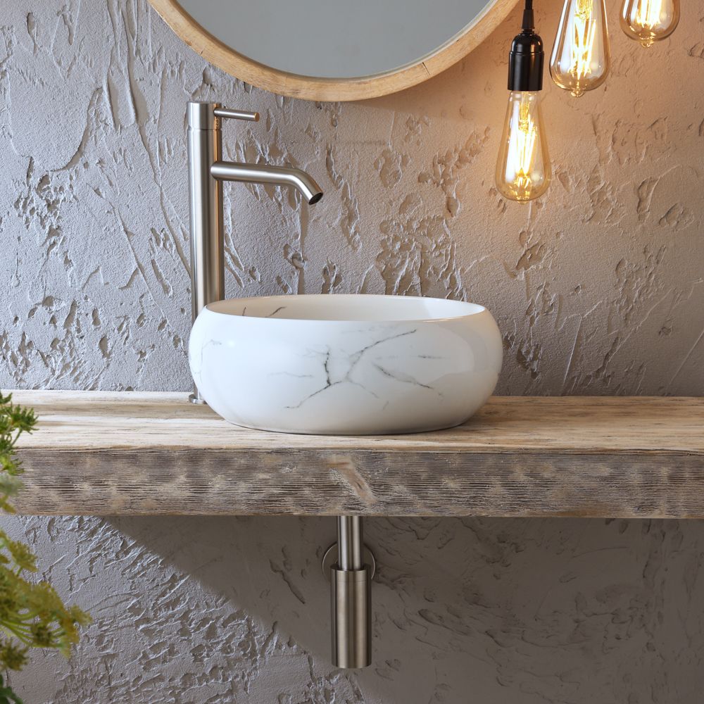 Milano Alden - Marble Effect Round Countertop Basin - 360mm (No Tap Holes)