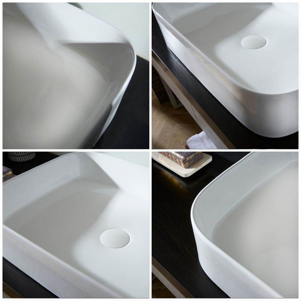 Milano Covent - White Modern Rectangular Countertop Basin - 550mm x ...