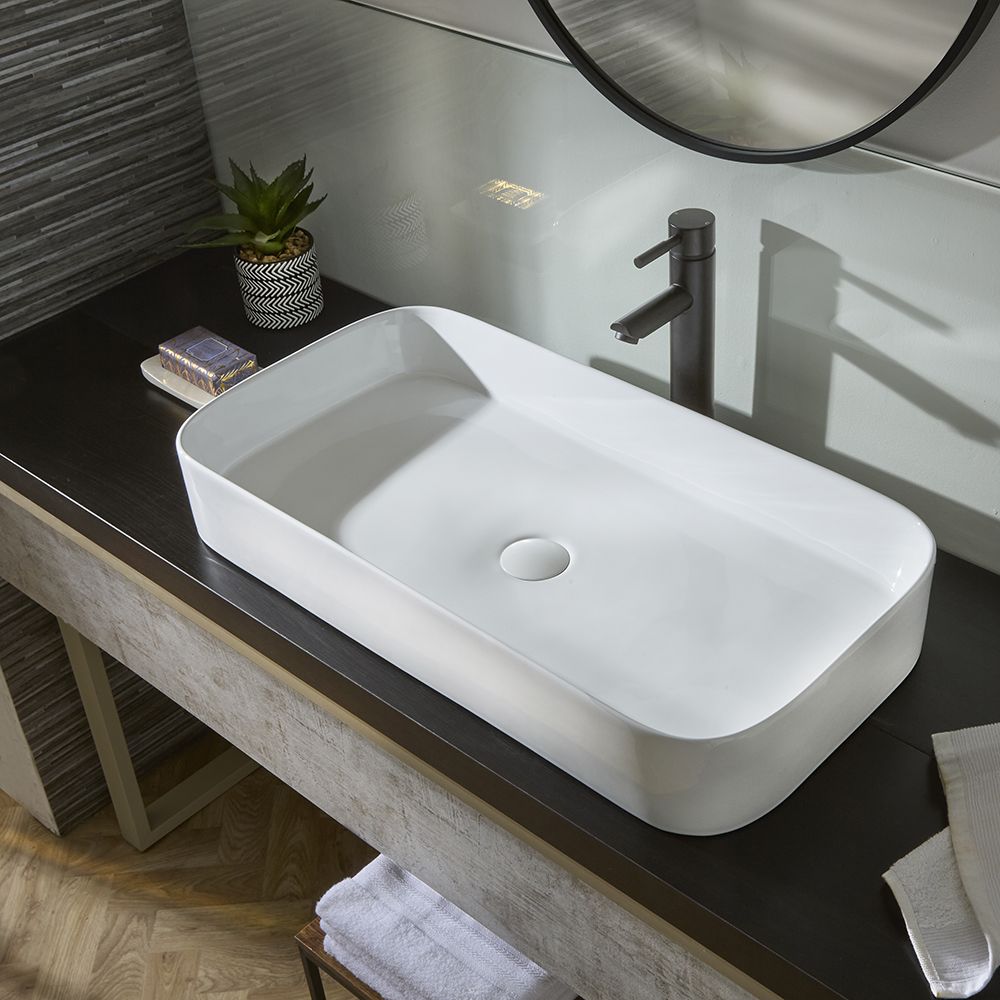Milano Covent - White Modern Rectangular Countertop Basin - 750mm x ...