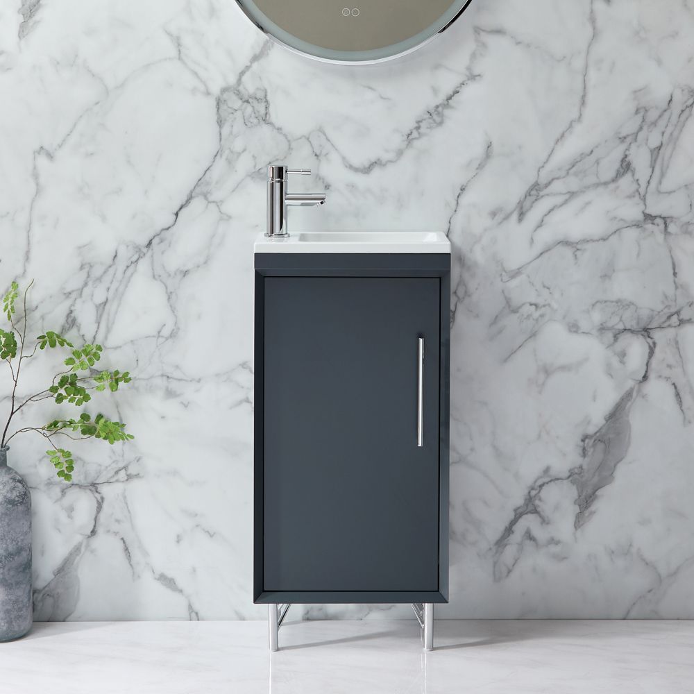 Milano Edge - 400mm Modern Cloakroom Vanity Unit with Basin - Choice of Finish and Handles
