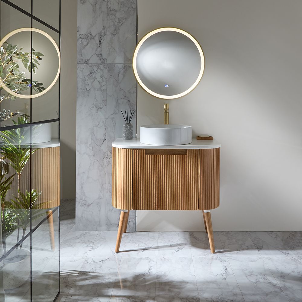 Milano Chalton - Oak Curved Fluted Vanity Unit - Choice of Size and Basin