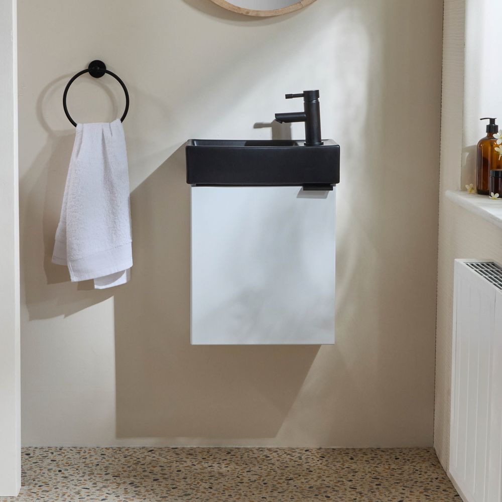 Milano Lurus - 400mm Wall Hung Modern Cloakroom Vanity Unit with Black Basin - Choice of Finish and Handles