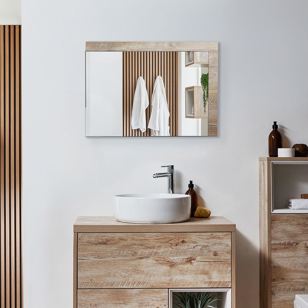 Milano Bexley - Light Oak Modern Wall Hung Mirror - 700mm x 500mm
