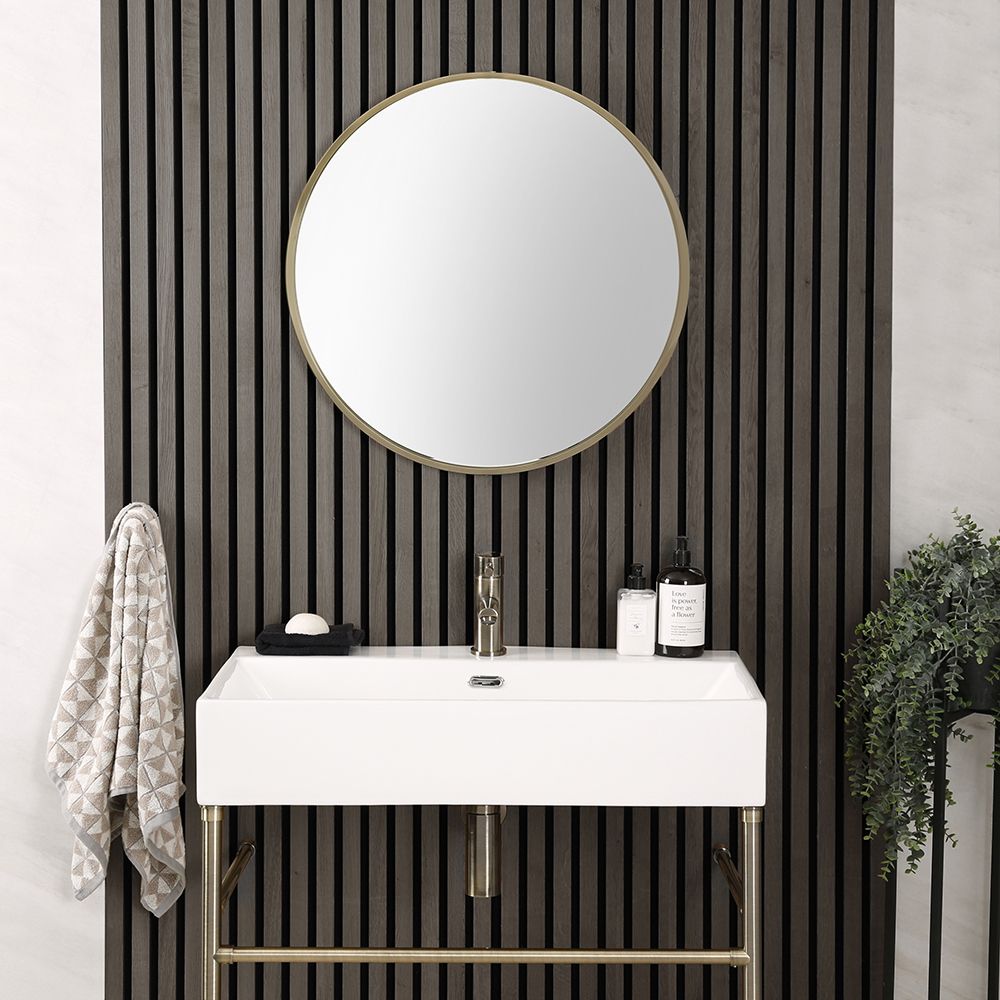 Milano - Brushed Gold Round Wall Hung Mirror - 600mm