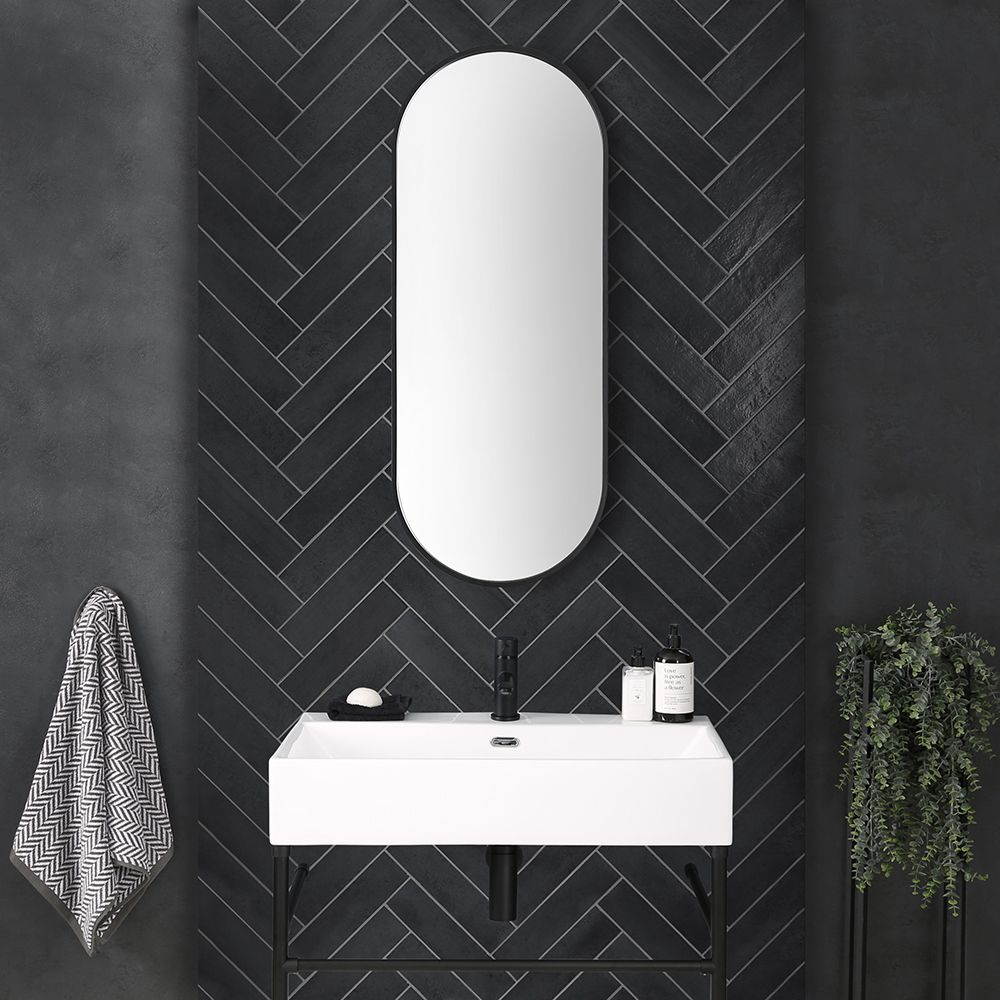 Milano Gianna - Black Oval Wall Hung Mirror - 1000mm x 400mm