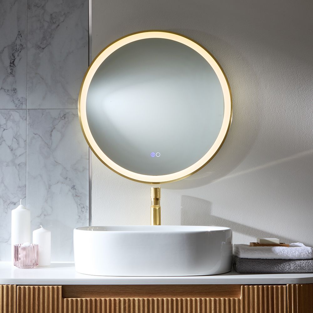 Milano Camila - Brushed Brass Modern Round LED Mirror - 600mm