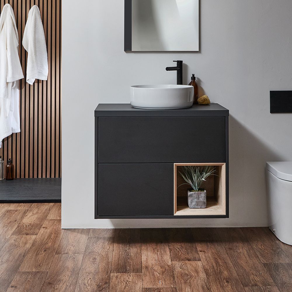 Milano Bexley - 800mm Wall Hung Open Shelf Vanity Unit - Choice of Basin, Finish and LED Light