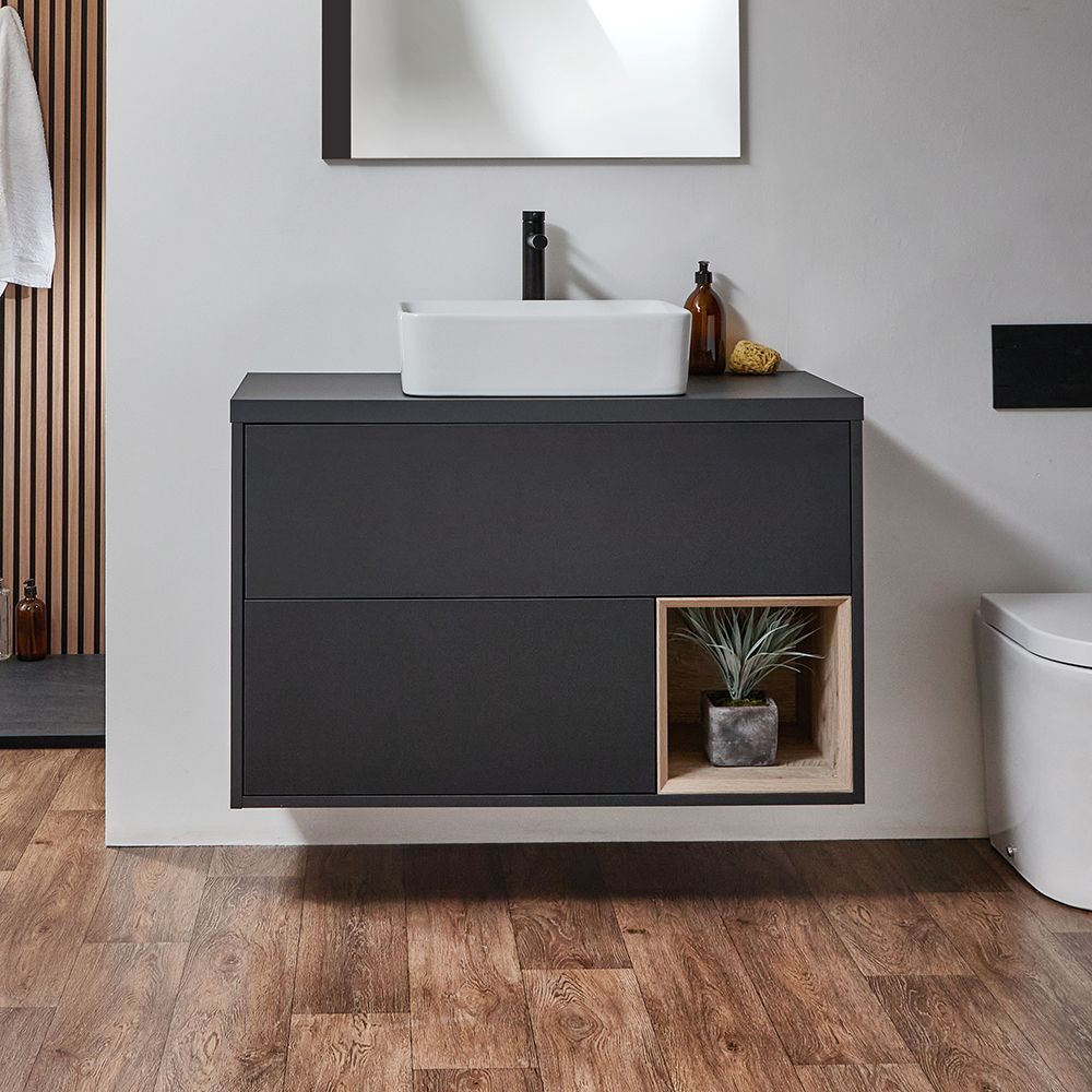 Milano Bexley - 1000mm Wall Hung Open Shelf Vanity Unit - Choice of Basin, Finish and LED Light