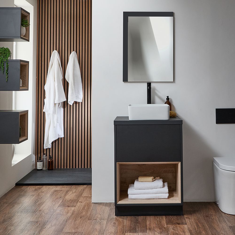 Milano Bexley - 600mm Open Shelf Vanity Unit - Choice of Finish, Basin and LED Light