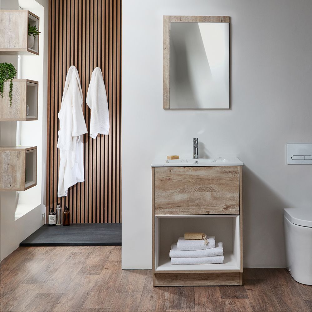 Milano Bexley - 610mm Floor Standing Open Shelf Vanity Unit with Basin - Choice of Finish, Basin and LED Light