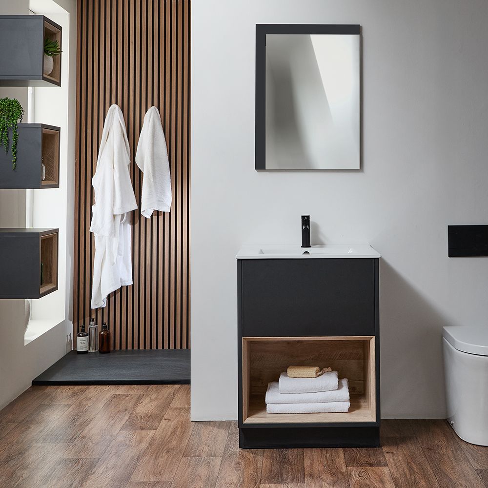 Milano Bexley - 610mm Floor Standing Open Shelf Vanity Unit with Basin - Choice of Finish, Basin and LED Light