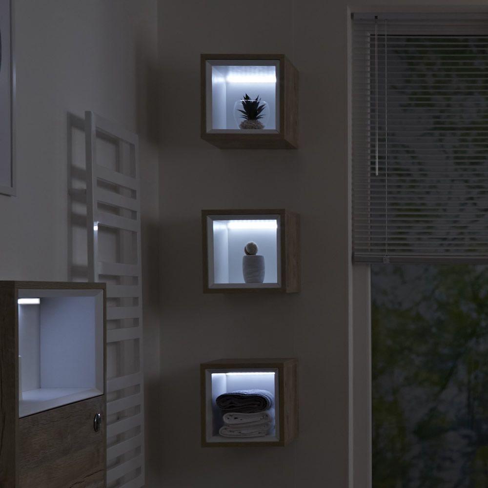 Milano Bexley - Modern Single Wall Hung Open Storage Unit - 300mm x 300mm - Choice of Finish and LED Light