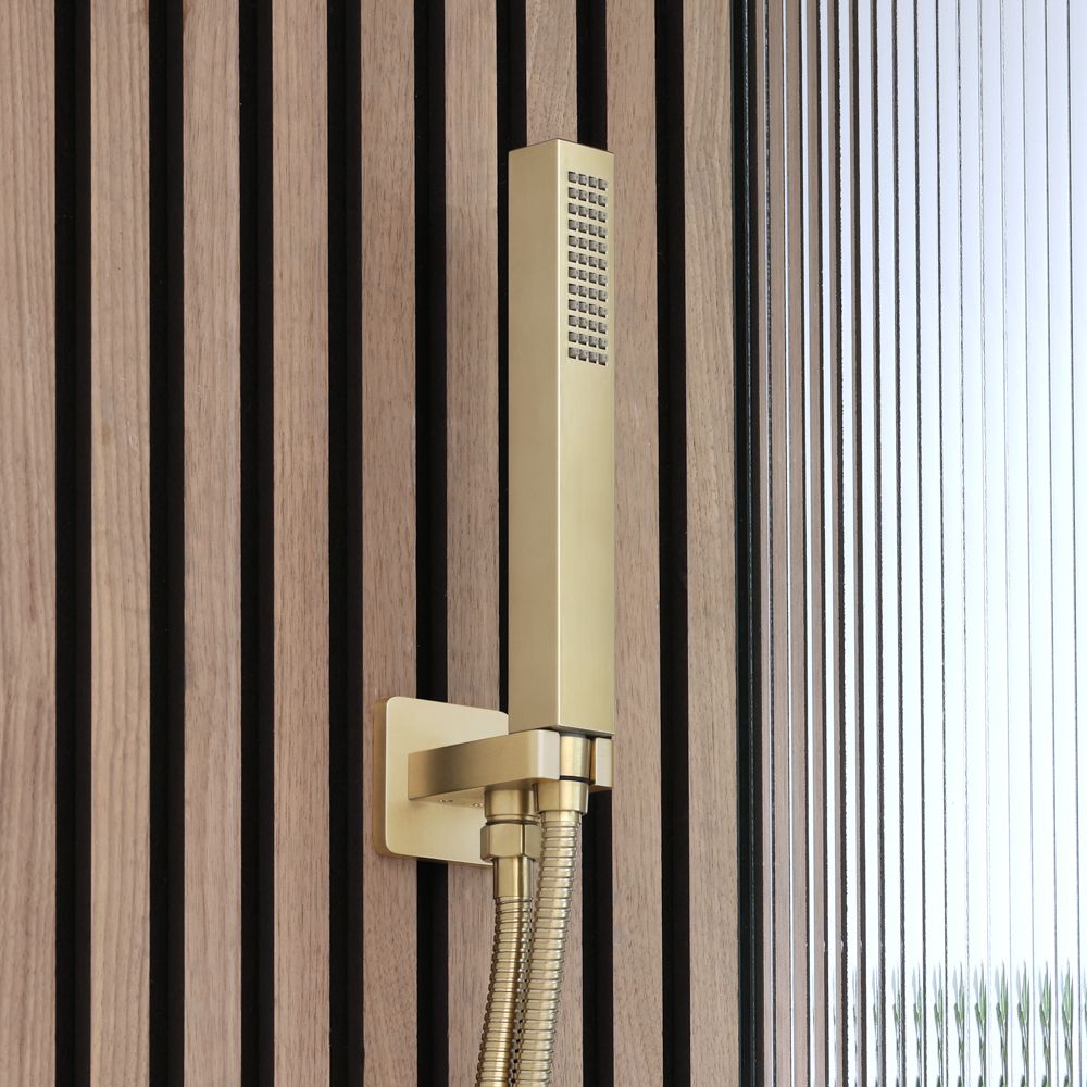 Milano Lyra - Modern Square Hand Shower with Integrated Wall Bracket and Outlet Elbow - Brushed Brass