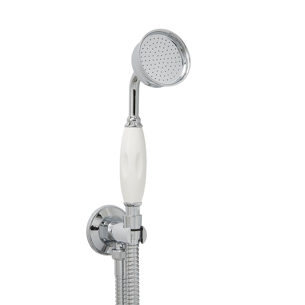 Milano Elizabeth - Traditional Hand Shower with Wall Bracket and Integrated Outlet Elbow - Chrome/White