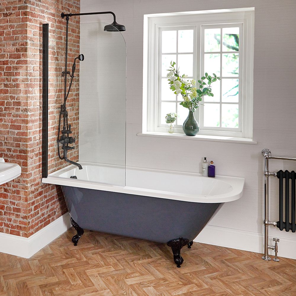 Milano Hest - Stone Grey Traditional Freestanding Corner Shower Bath with Screen - 1685mm x 750mm - Choice of Feet and Left/Right Hand Options