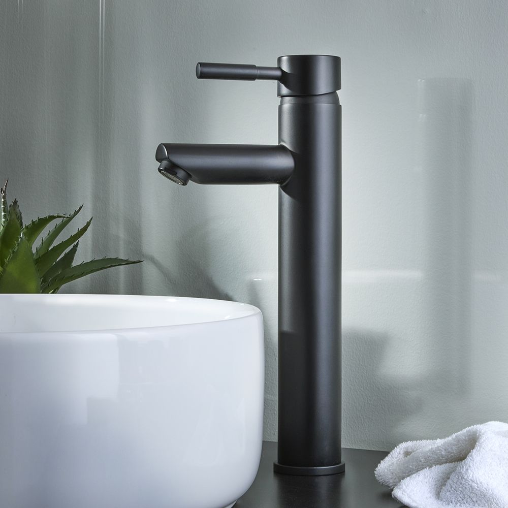 Milano Nero - High Rise Basin Mixer Tap - Black