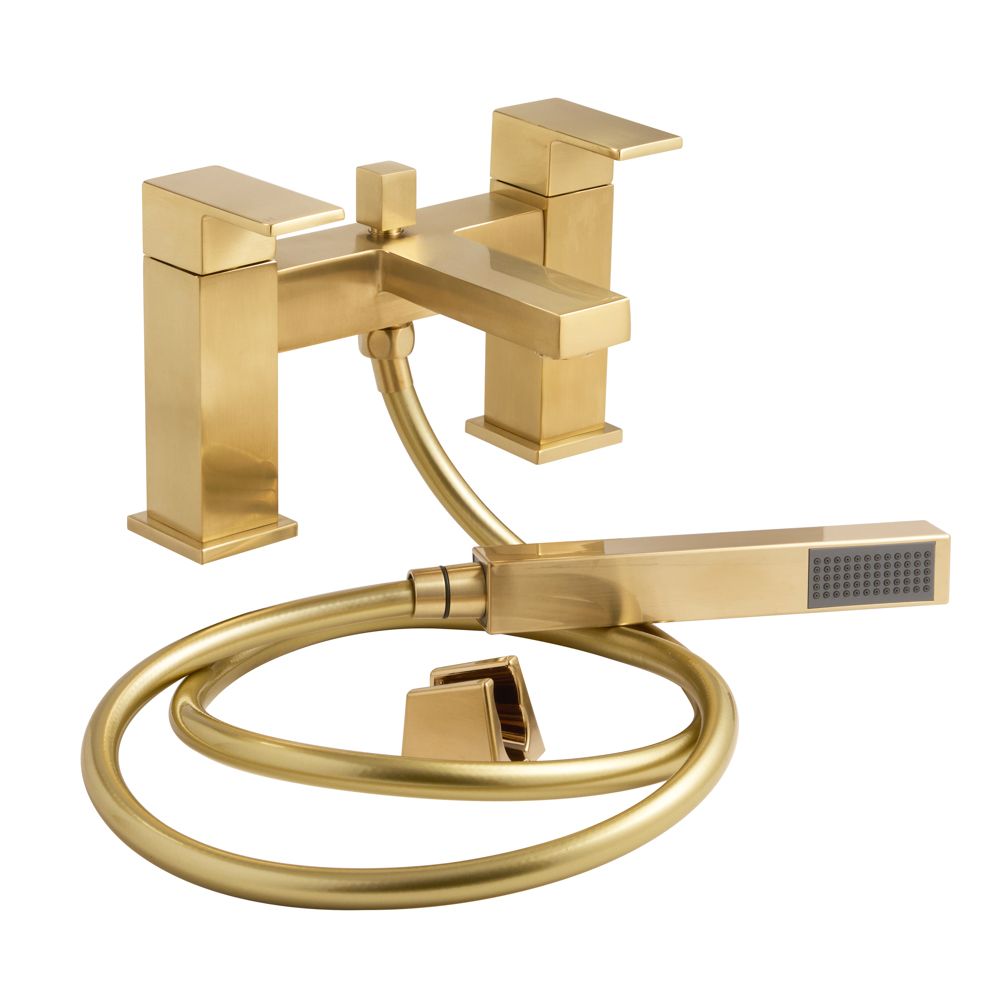Milano Lyra - Modern Deck Mounted Bath Shower Mixer Tap - Brushed Brass